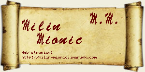 Milin Mionić vizit kartica